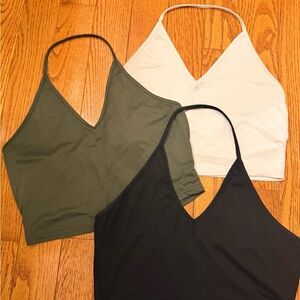 SHEIN Set of Three Halter Crop Tops - Black, White, and Olive